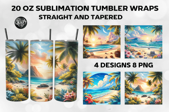 Beach Skinny Tumbler Wrap 20oz PNG Graphics
