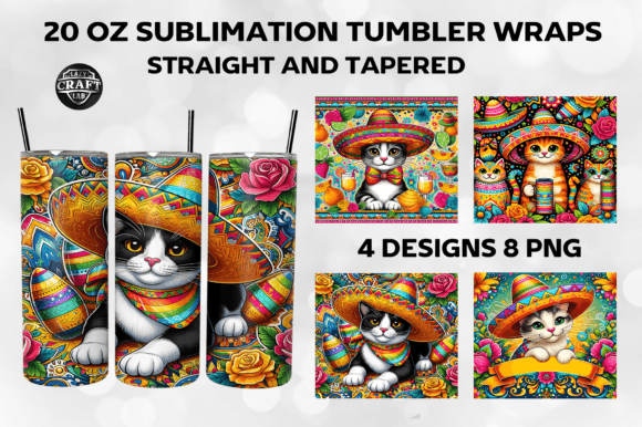 Cinco De Mayo Cat Tumbler Wrap 20oz PNG