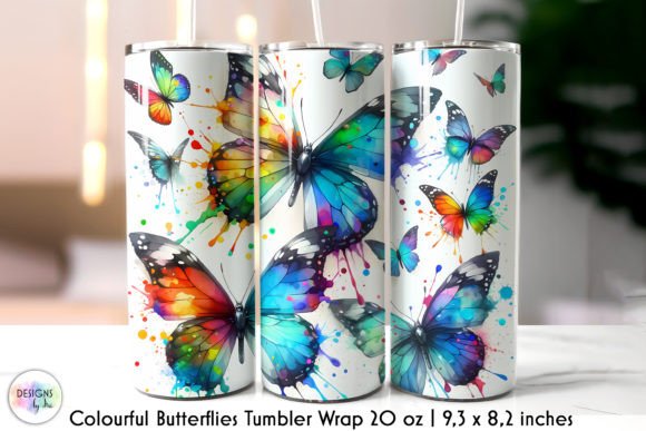 Colourful Butterflies Skinny Tumbler PNG: Graphics for Tumbler Wraps
