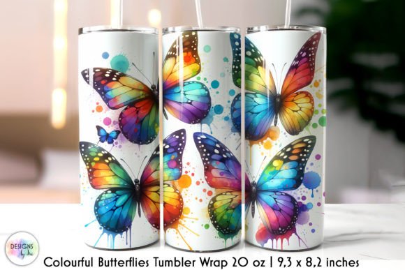 Colourful Butterflies Tumbler Design: Graphics & Tumbler Wraps