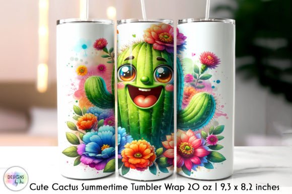 Cute Cactus with Flowers Skinny Tumbler Graphics