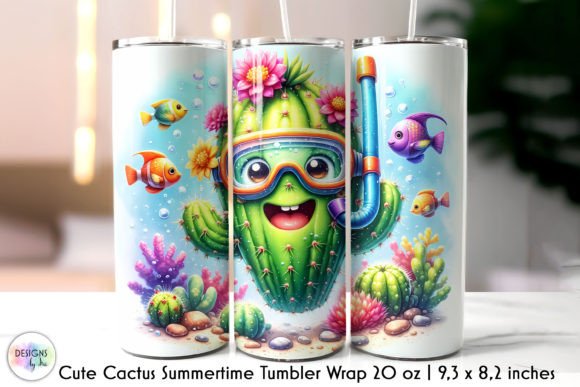 Funny Cactus on the Beach Tumbler Print: Graphics & Tumbler Wraps