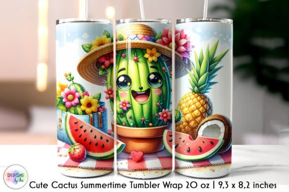 Funny Cactus Summertime Tumbler Wrap PNG Graphics
