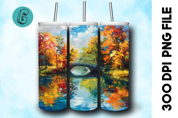 Oil Paint Autumn Park Tumbler Wrap 27 Graphics