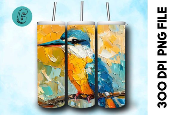 Oil Paint Cute Bird Tumbler Wrap 23: Illustrations & Graphics