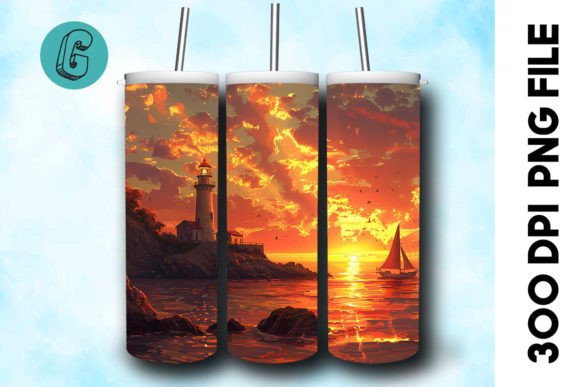 Oil Painting Lighthouse Tumbler Wrap 28 Graphics