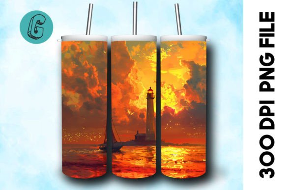 Oil Painting Lighthouse Tumbler Wrap 29 Graphics & Illustrations
