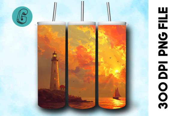 Oil Painting Lighthouse Tumbler Wrap 30 Graphics & Illustrations