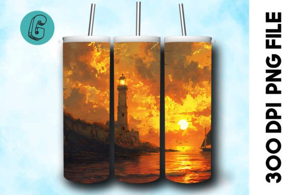 Oil Painting Lighthouse Tumbler Wrap 32 Graphics & Illustrations
