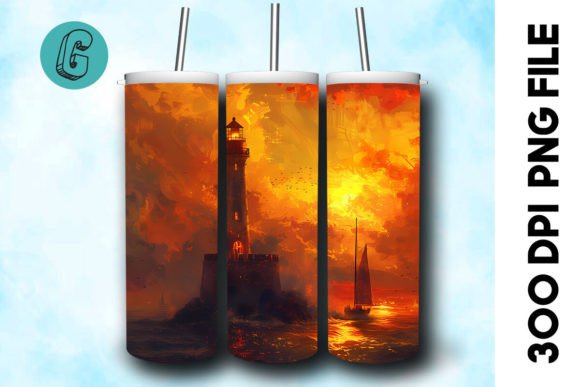 Oil Painting Lighthouse Tumbler Wrap 33 Graphics & Illustrations