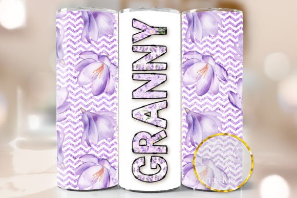 Purple Floral Granny Tumbler Wrap PNG: Graphics for Crafts & Local Branding