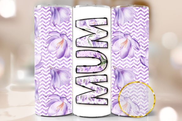Purple Floral Mum Tumbler Wrap PNG: Graphics for Crafts