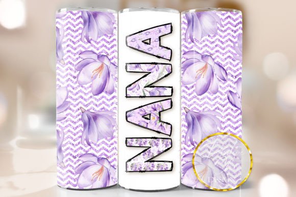 Purple Floral Nana Tumbler Wrap PNG: Graphics for Crafts & Branding