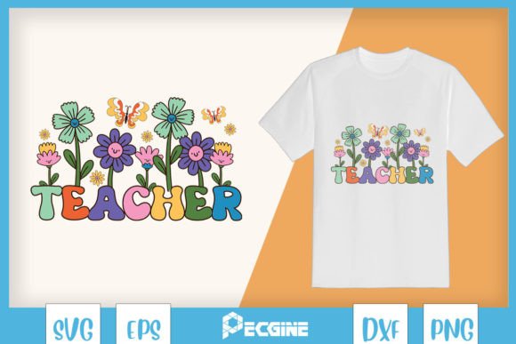Retro Teacher Floral SVG: Graphics for T-Shirt Designs & Content