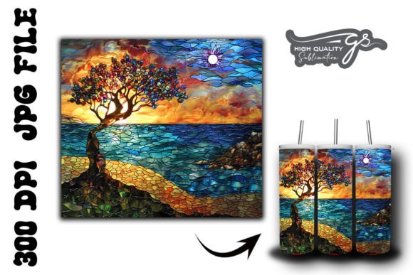 Stained Glass Tree Tumbler Wrap 40 Graphics & Backgrounds