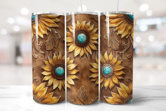 Tooled Leather Sunflower Tumbler PNG 15