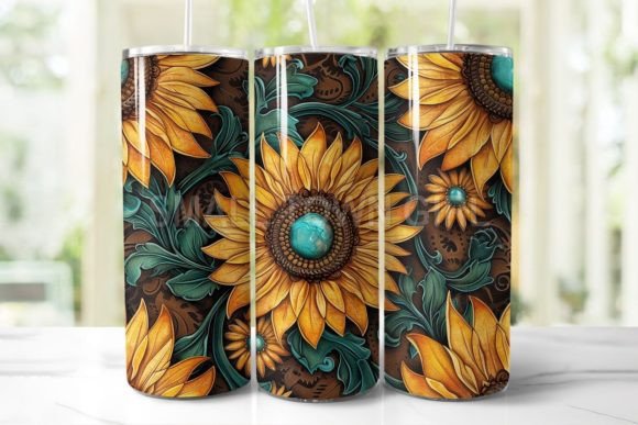 Tooled Leather Sunflower Tumbler Wraps & Graphics