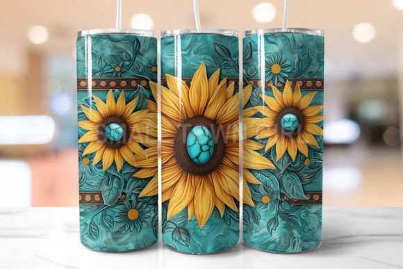 Tooled Leather Sunflower Tumbler Wraps & Graphics